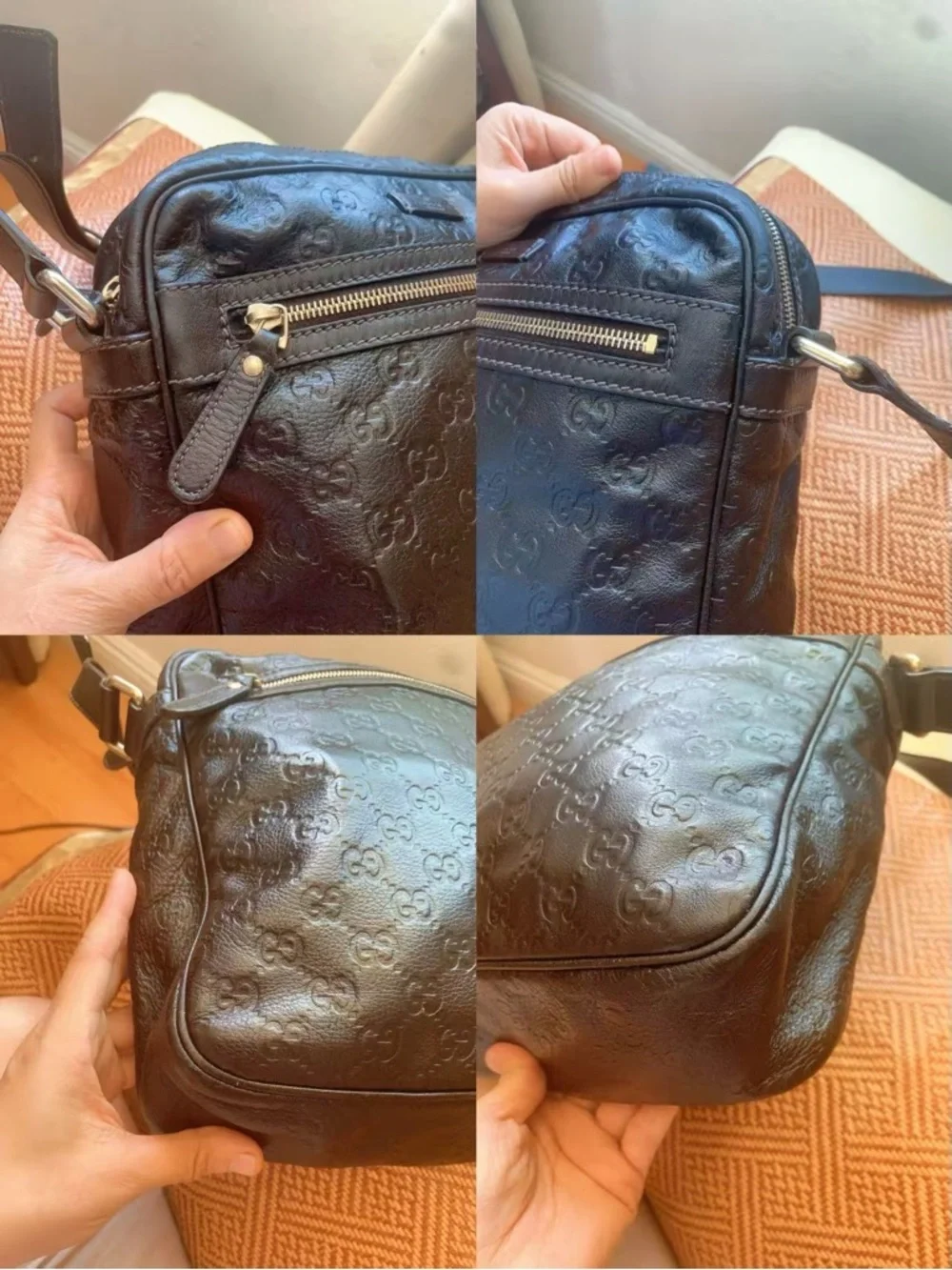 Gucci Micro GG Black-Brown Leather Crossbody Messenger Bag